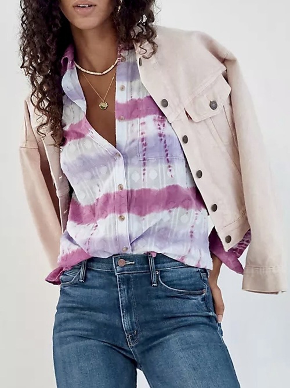Anthropologie Pilcro Janesse Tie-Dye Button-Up Lavender Cotton Boho Size L